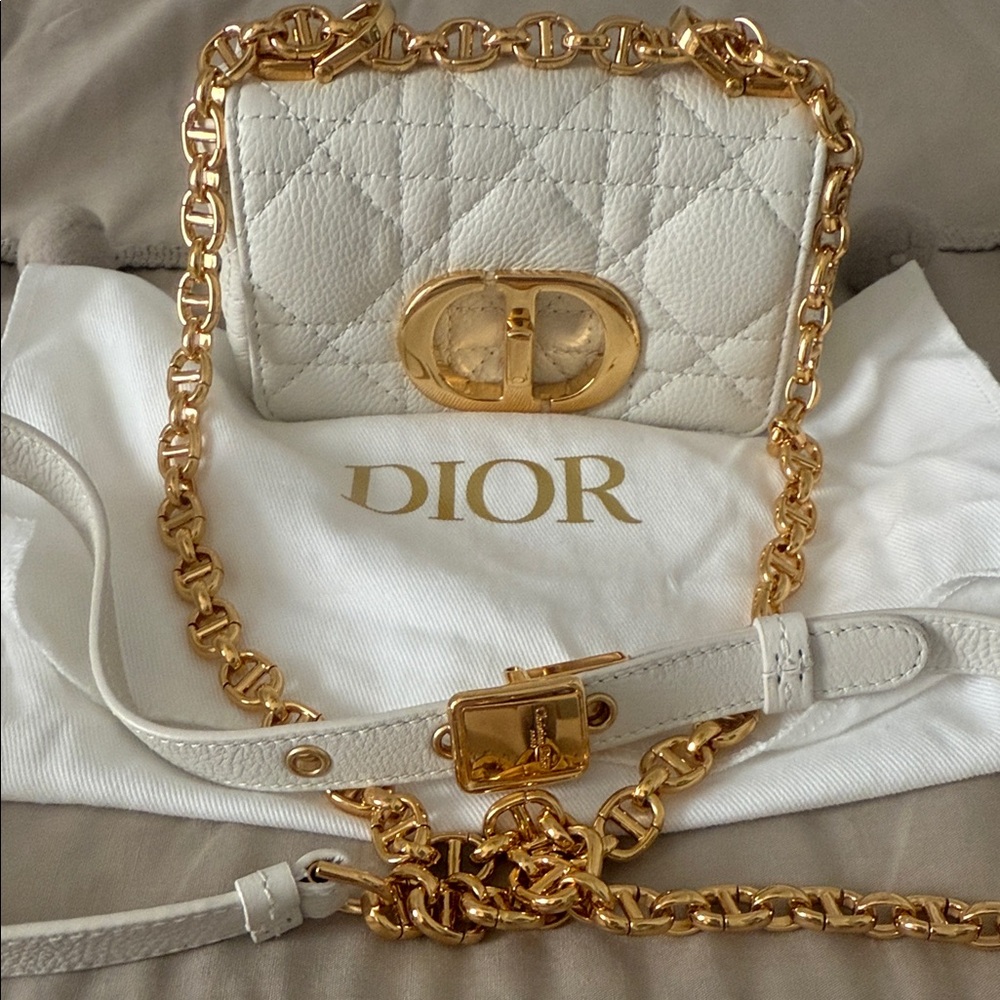 Dior Mini Bag in White with Gold Chain